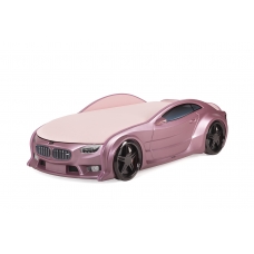 Кровать-машина объемная (3d) NEO "БМВ" розовый металлик